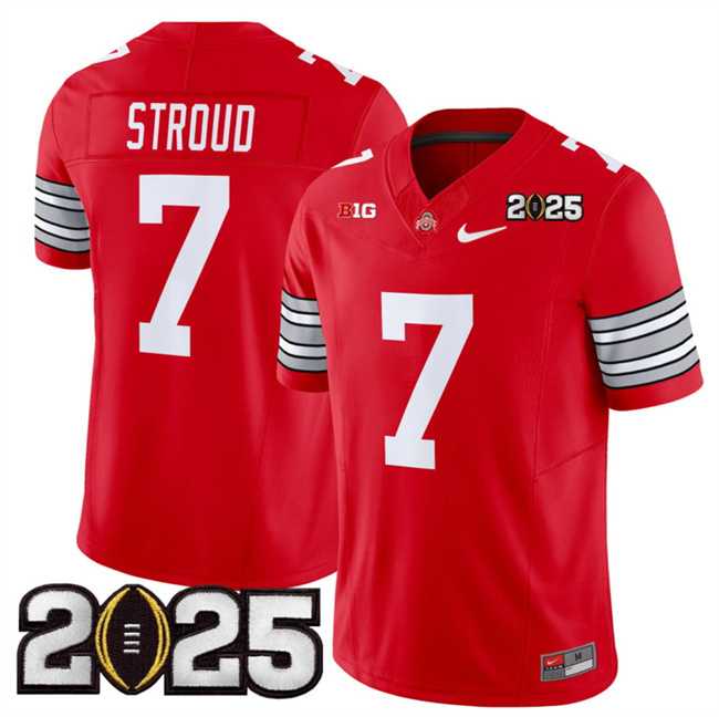 Men%27s Ohio State Buckeyes #7 C.J. Stroud Red 2025 CFP Final Patch F.U.S.E. Vapor Limited Stitched Football Jersey